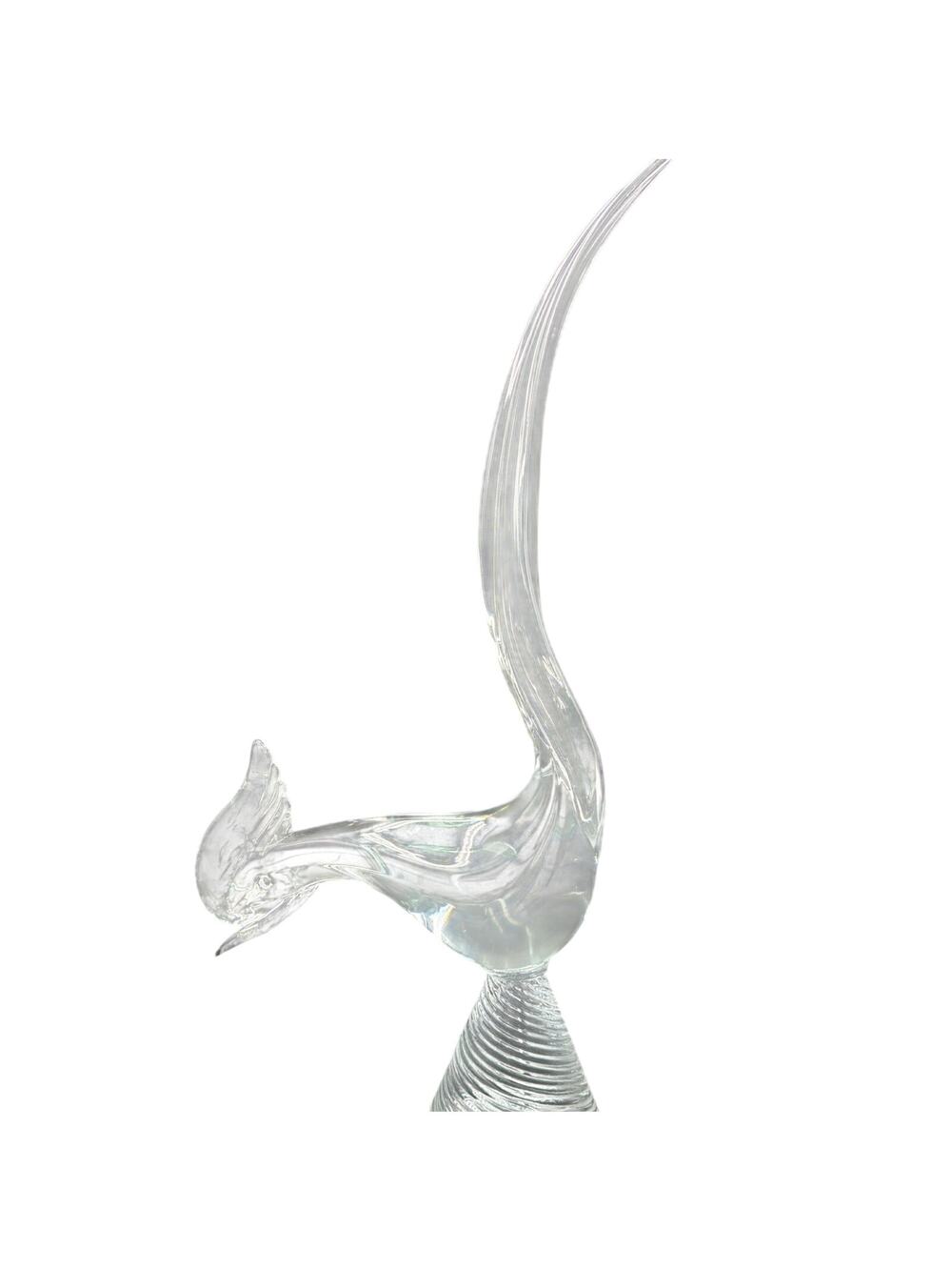 Vtg Murano Vintage Art Glass Herron Figurine 19” Clear MCM Roadrunner Bird